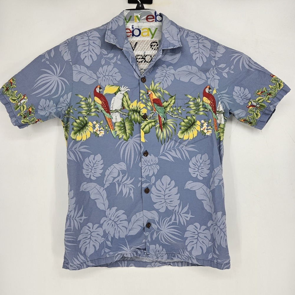 Vintage Hilo Hattie Shirt Mens Medium Button Up Floral Parrots Aloha Hawaiian‎